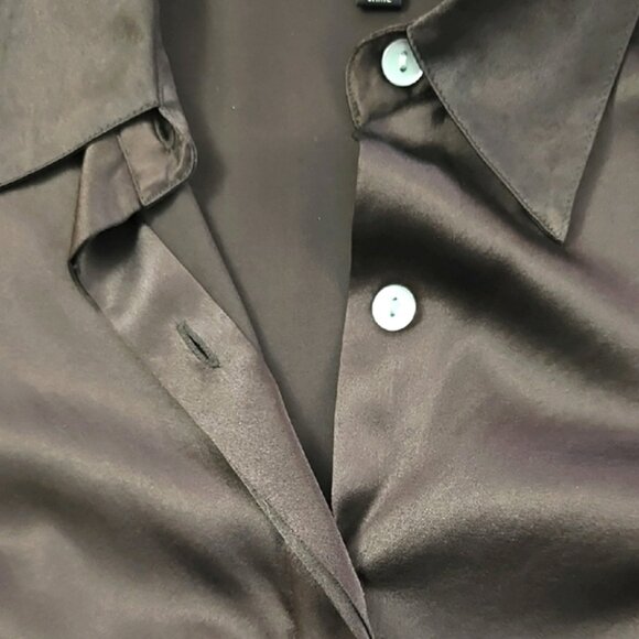 F Carriere Women's Silk Blend Espresso Brown Long Sleeves Button Down Blouse XS - Picture 7 of 16